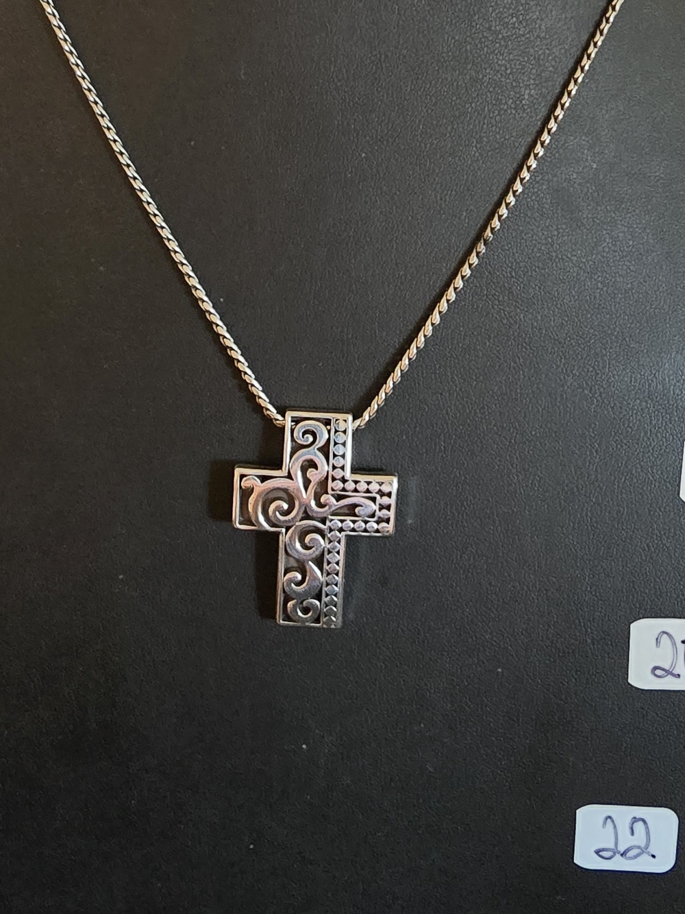 Sterling Silver Filigree Cross Pendant Necklace - Silver